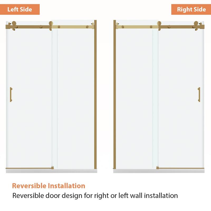 Lordear 48" x 76" Glass Shower Door Aluminum Semi-Frameless Adjustable Golden Shower Enclosure - 48 in.W x 76 in H