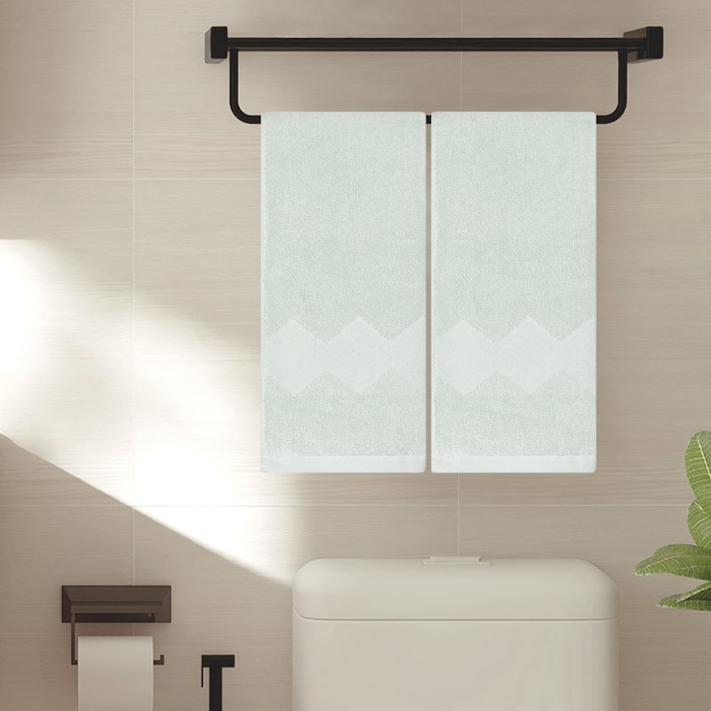 Solid Cotton Hand Towels Set of 2, Soft and Highly Absorbent Towels for Bathroom, Travel, Camp 14" x 30" - Light Green