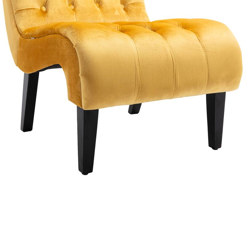 Velvet Upholstered Accent Chair Living Room Armless Leisure Lounge Chair, Comfortable Deep Buttons Backrests Chair