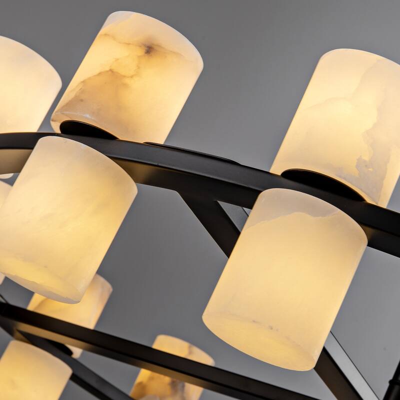 Modern Alabaster Glass Chandelier, Round or Linear Pendant Light with Up & Down Shades, D600-L1370, Copper or Black Finish