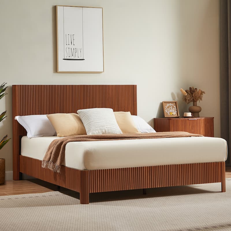 Queen Size Wooden corrugated curved lines, No Box Spring Needed