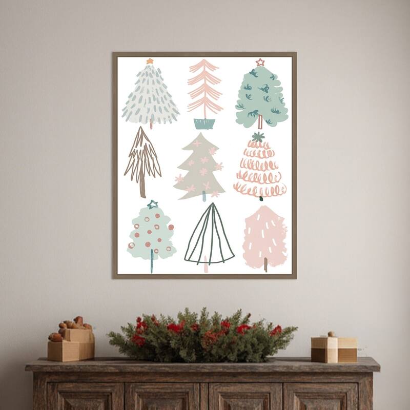 Christmas Tree Sketchbook I by June Erica Vess (23 x 28 in.), Framed Canvas Wall Art Print - Sylvie Dark Gold