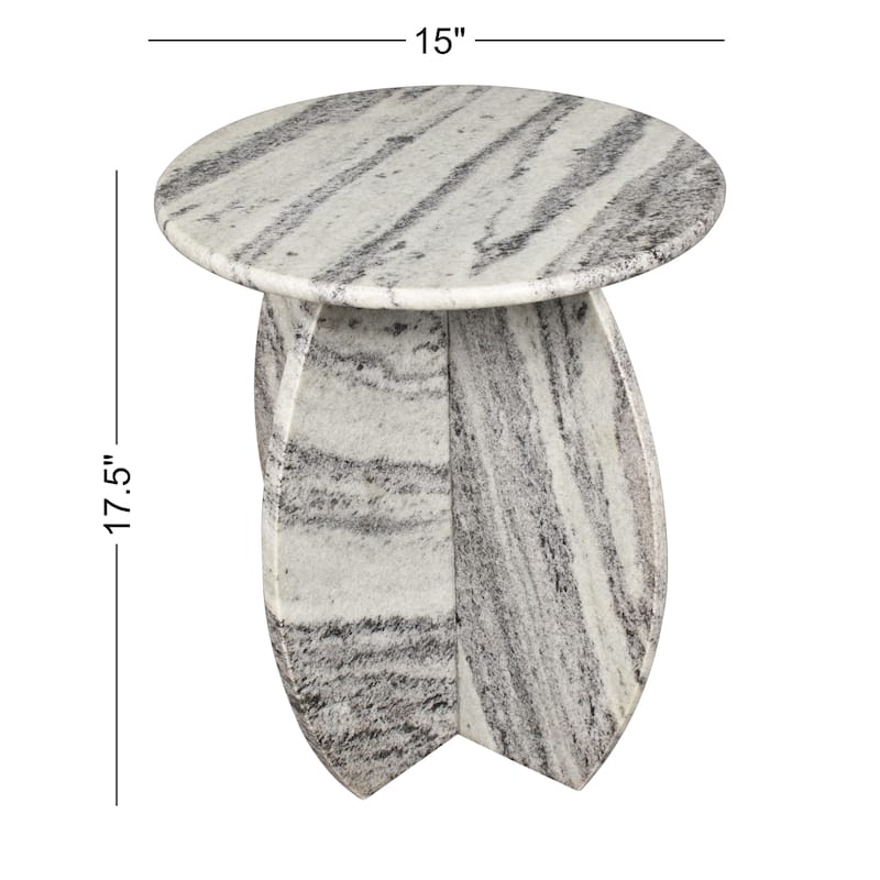 Sloane 17.5" Contemporary Natural Marble Handmade X-Shaped End Table, Gray/Black, by JONATHAN Y.