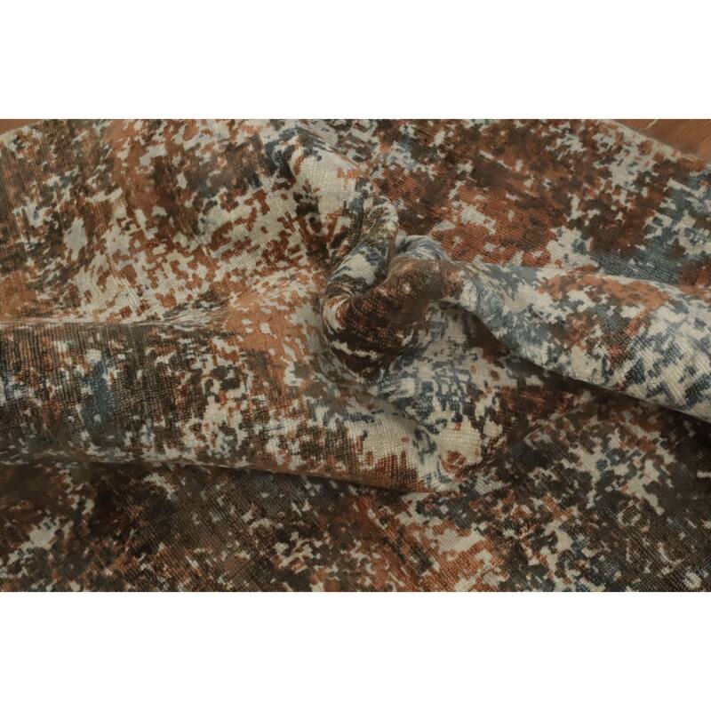 Hand-knotted Modern Silk Brown Abstract Oriental Area Rug - 7' 10'' X 4' 11''