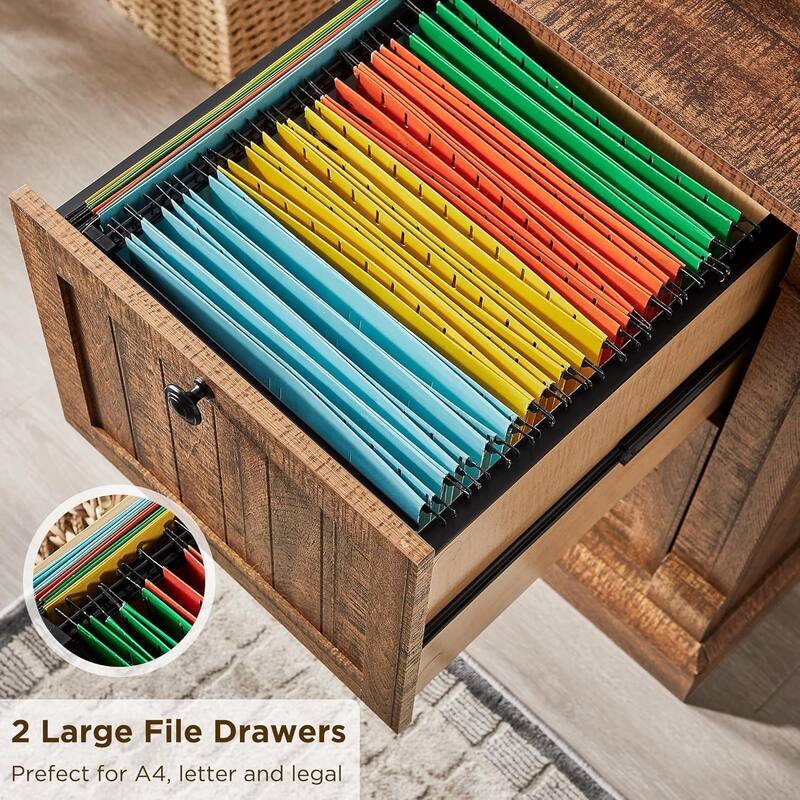 Farmhouse Bookcase with 2 File Drawers, 72" Tall Wooden Bookshelf