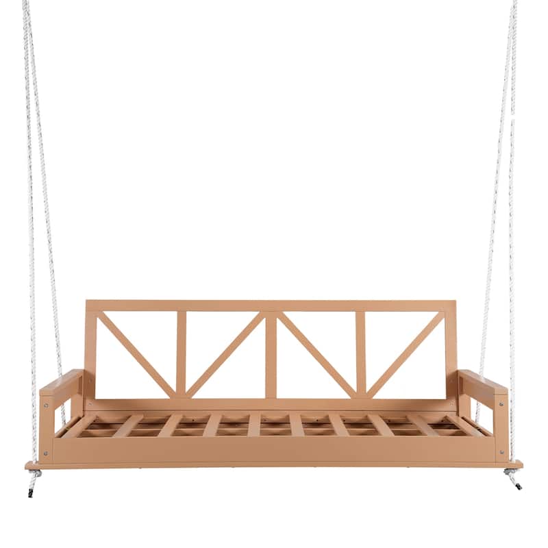 Acacia Wood Twin Size Patio Swing Bed Modern Porch Swing Hanging Bed Frame with 16.4ft Hemp Ropes