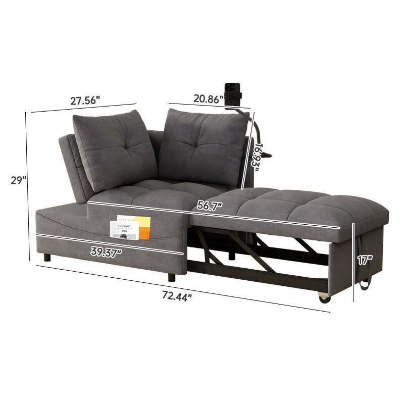 27.56" Velvet 2-Seater Sleeper Chair with USB & Storage
