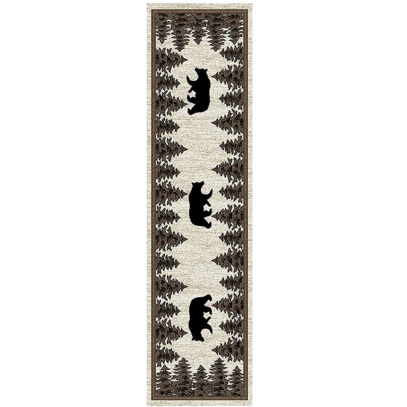 Axel Tranquil Bear Rustic Lodge Ivory Area Rug