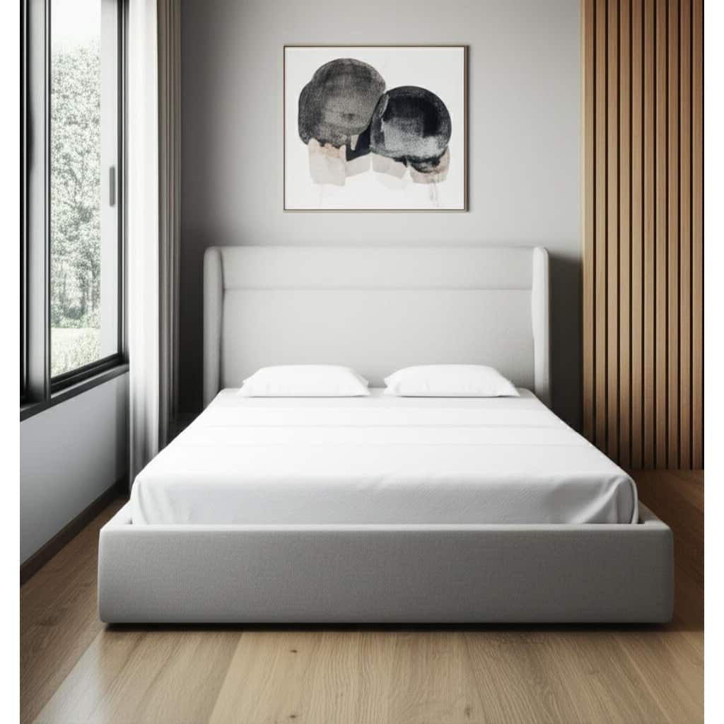 HomeRoots Gray Fabric Upholstered Queen Bed Frame