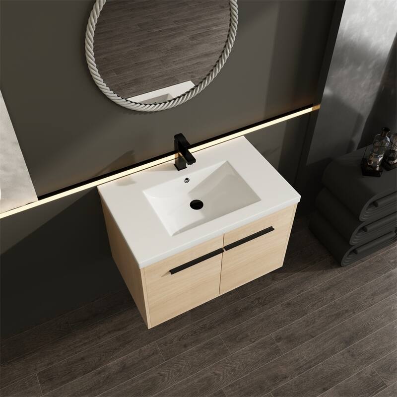 Wood Bathroom Vanity with Resin Sink and 2 Doors