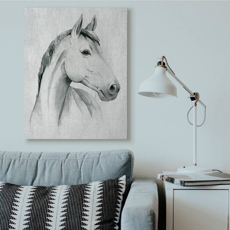 Stupell Horse Portrait Grey Drawing Design Canvas Wall Art