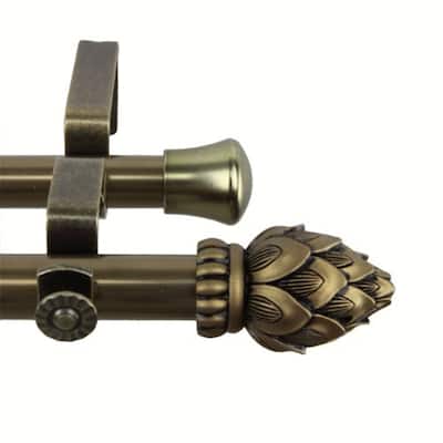 Sturdy 13/16 Inch Double Curtain Rod with Decorative Bud Finials, Perfect for Layering Sheer and Heavy Drapes - 120