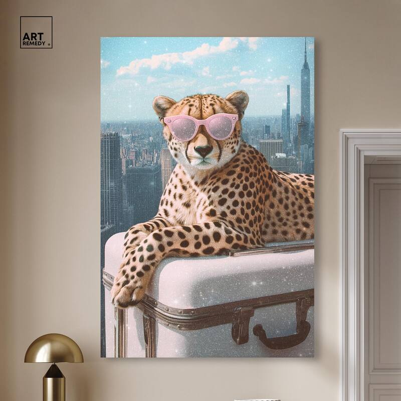 Cheetah Luggage NYC Canvas by Art Remedy, Gallery Wrapped