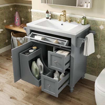 30" Bathroom Vanity with Sink - Modern Storage Cabinet, 2 Drawers & Tip-Out Drawer