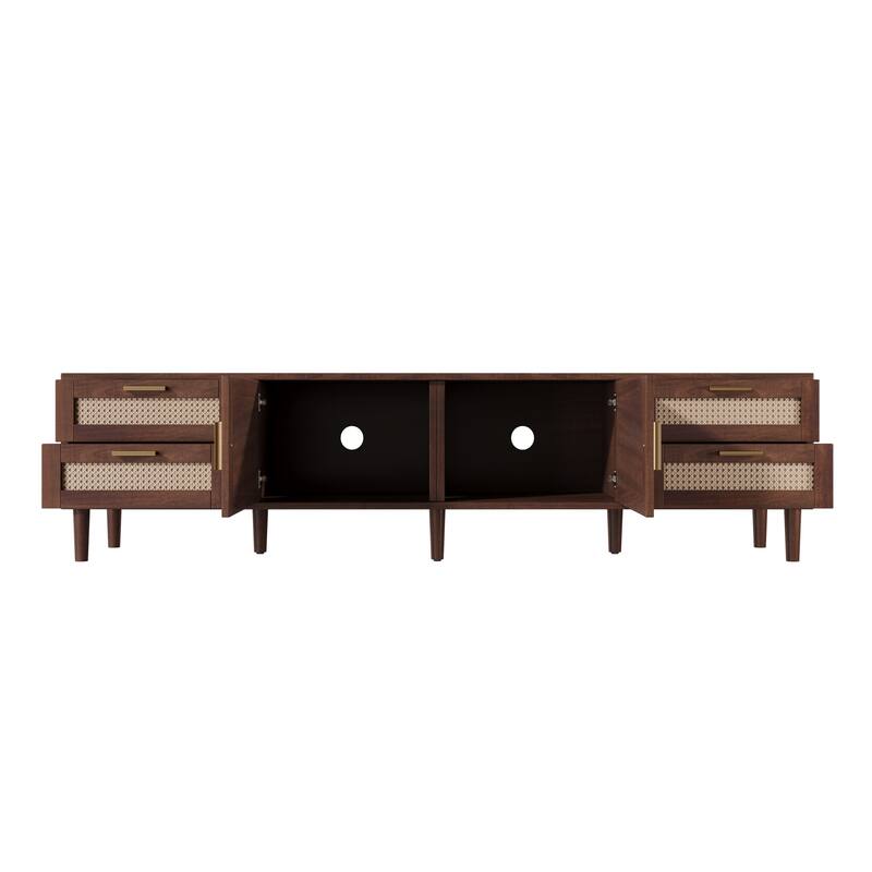 Anmytek Rattan TV Stand Media Console 78 Inch Wood Woven Storage Coastal Boho Living Room Entertainment Center