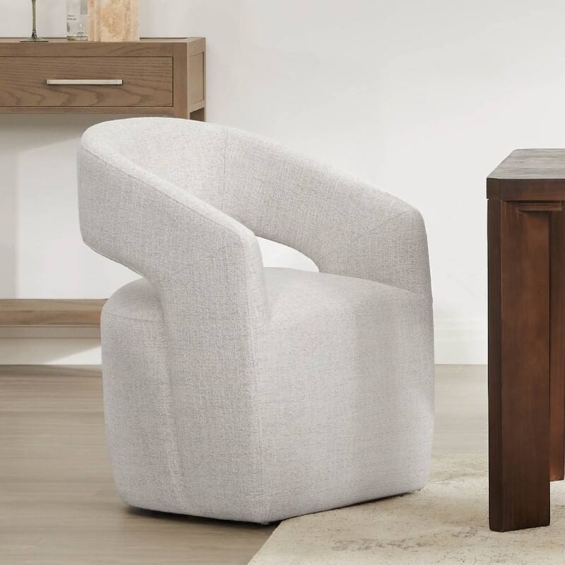 Spruce & Spring Modern Barrel Dining Chair with Casters Rolling Accent Chair - Single - Wheat(Multi-colored)-Fabric
