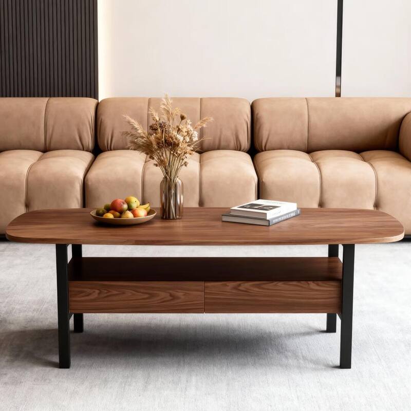 47.2" Wooden Coffee Table with Drawer Storage & Metal Legs for Living Room - 47.2"Wx22"Dx16.7"H