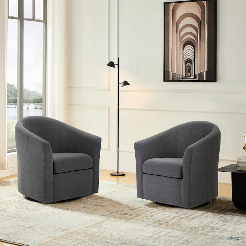Modern Upholstered Swivel Barrel Chair Living Room Accent Chair - 2 SET GRAY