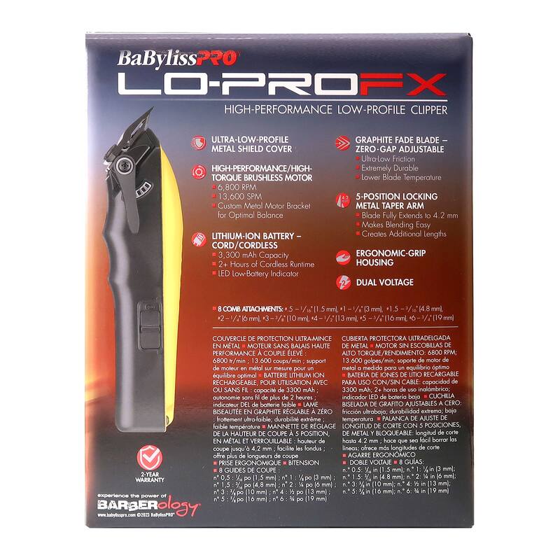 BaByliss Pro LO-PROFX Cordless Clipper (Andy Authentic) Yellow FX825YI + Replacement Gold Titanium Fade Blade FX8010G + Comb