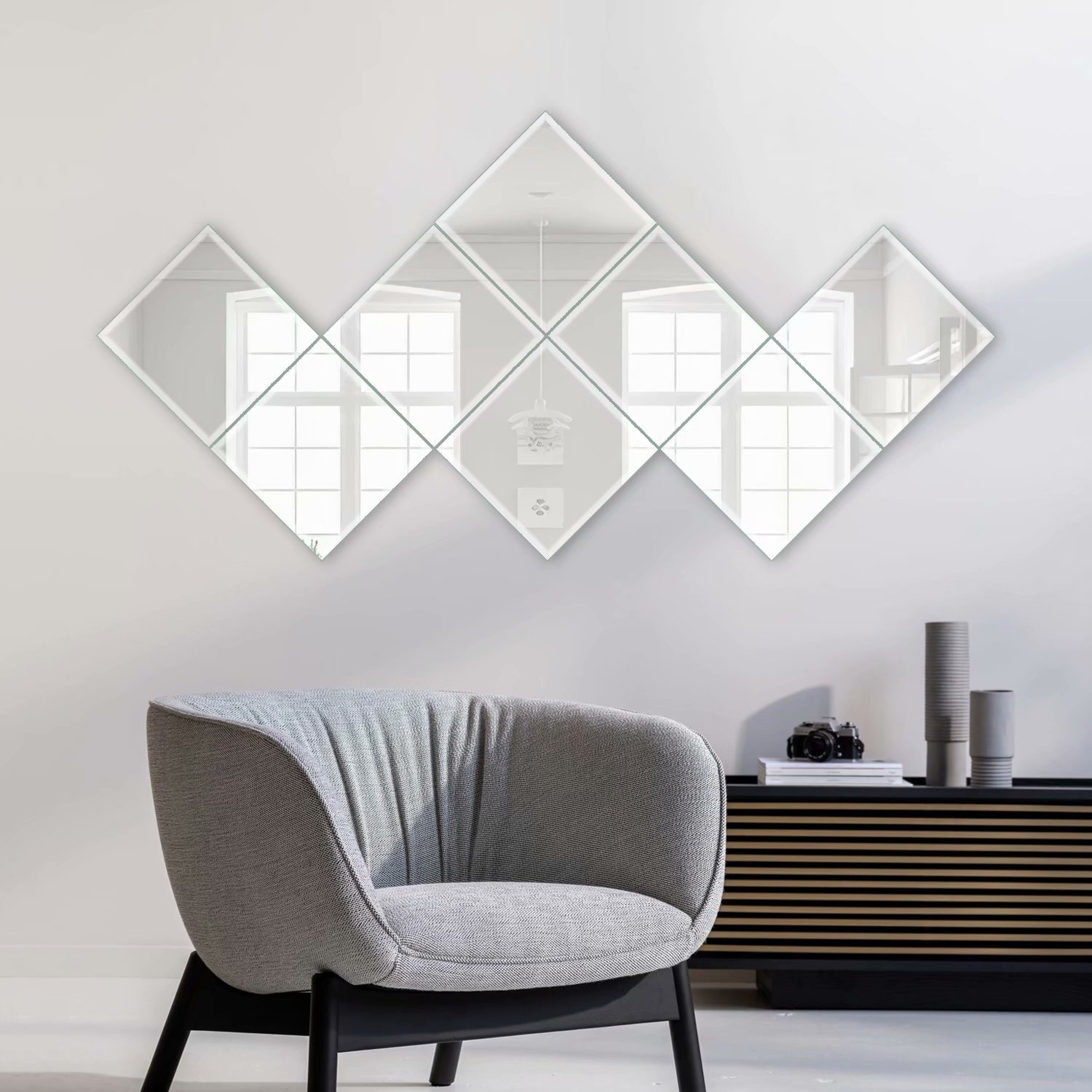 EDGEWOOD Wall Mirror Tiles Self Adhesive Real Glass Flat Frameless -  ShopStyle
