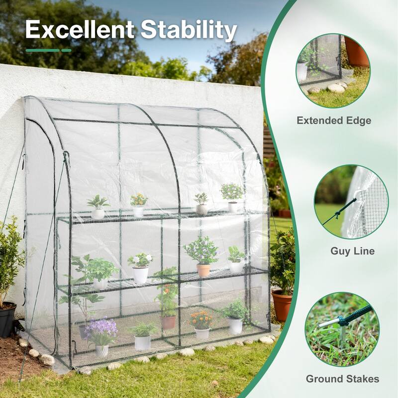 Aoodor 7x3x7 FT Portable Walk-in Greenhouse with Shelves, Steel Frame with PE Cover, Anchor and Ropes