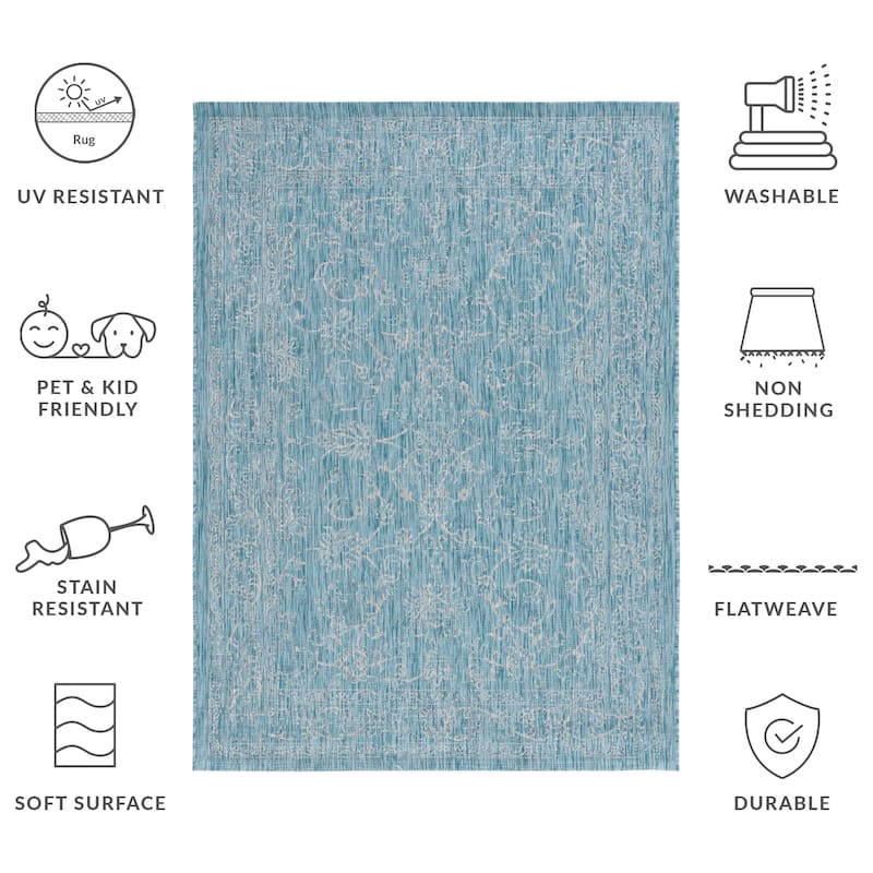 SAFAVIEH Courtyard Hasina Indoor /Outdoor Waterproof Patio Backyard Rug - 5'3" x 7'7" - Aqua/Grey