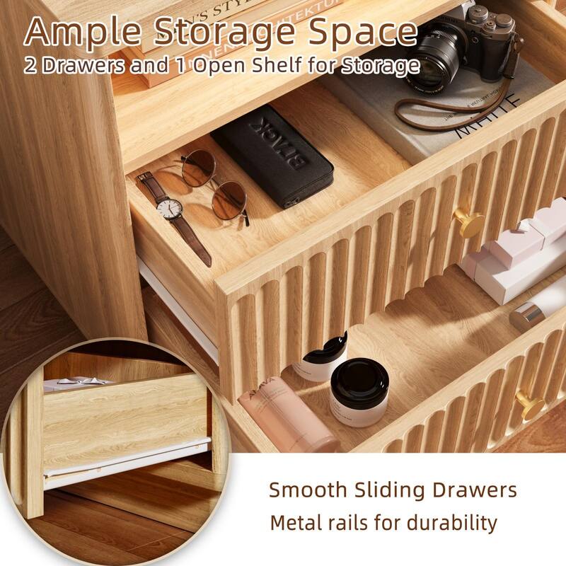 22''.72 W LED Sensor Nightstand w/Storage and Built-in Charging Station