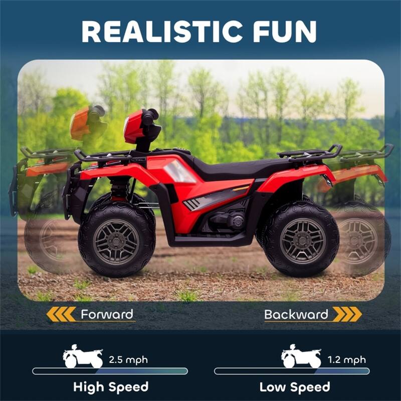 12V Kids Electric ATV with Comfortable Seat and Dashboard USB AUX Music and Safe Two-Speed - 34.6" L x 17.7" W x 19.7" H