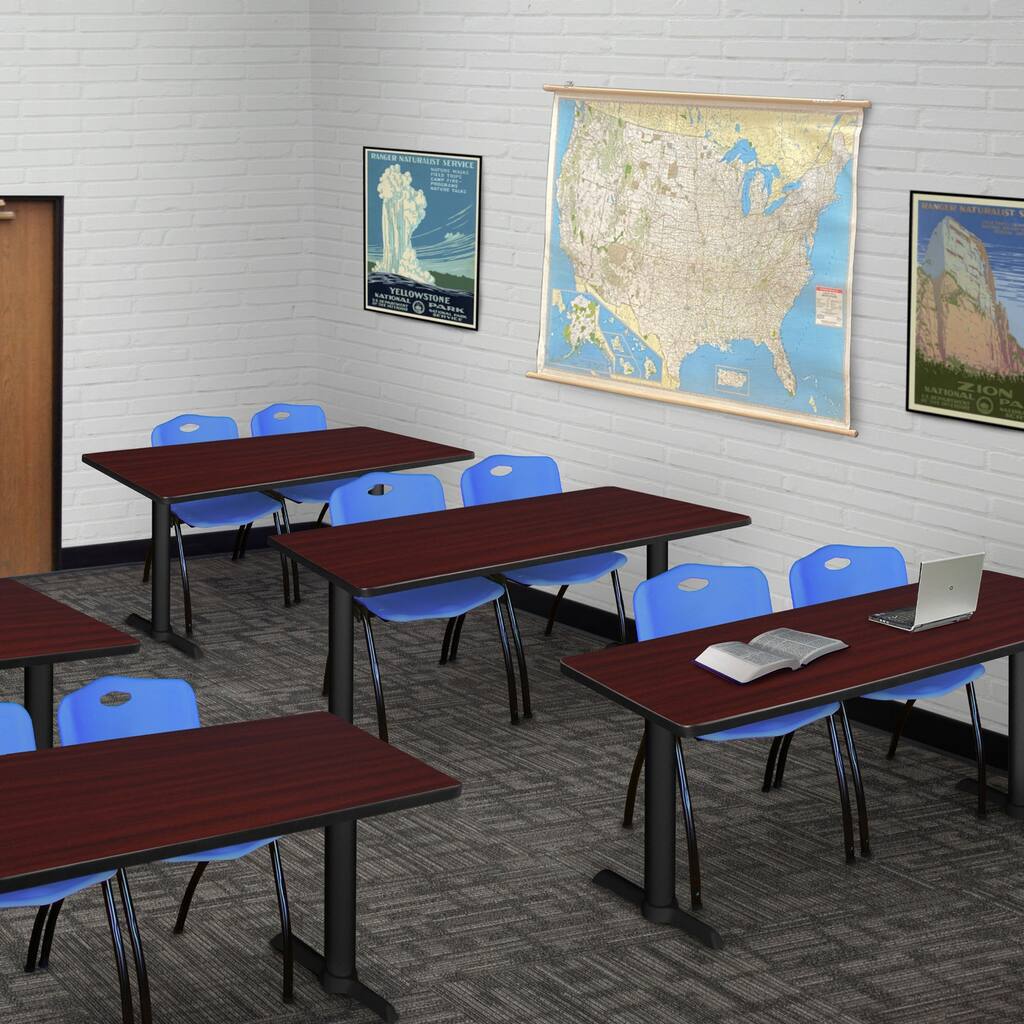48" x 24" Training Table- Mahogany & 2 'M' Stack Chairs- Blue