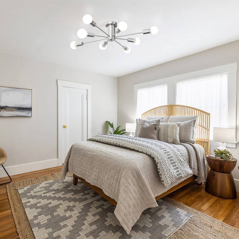 8-Light Modern Semi Flush Mount Sputnik Ceiling Light for Kitchen Bedroom Dining Room