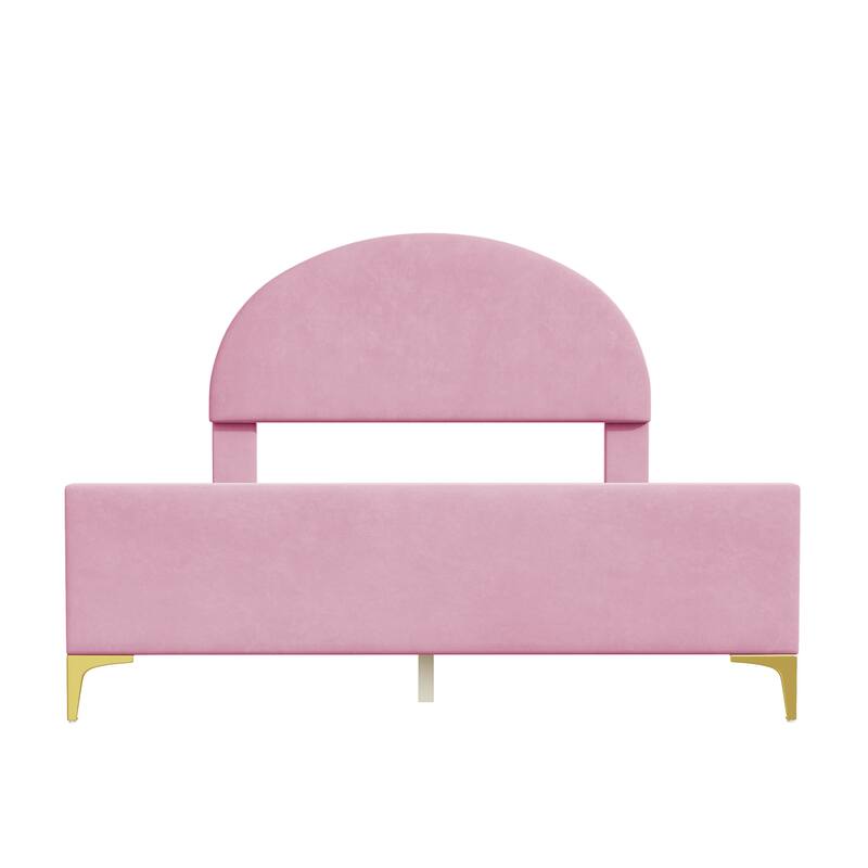 Full Size Velvet Platform Bed with SemiCircle Shaped Headboard Bed