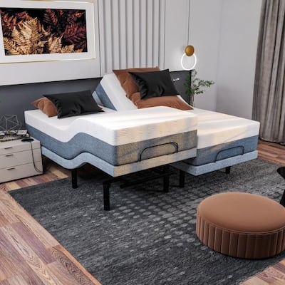 Renanim Adjustable SplitKing Bed Frame with Memory Foam Mattress, Dual Massage, USB Ports, App, Remote