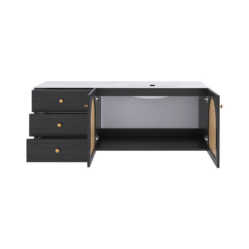 60" Wall-Mounted Bathroom Vanity with White Aluminum Nano Alloy Integrated Sink - 60'' x 20.47'' x 21.85''