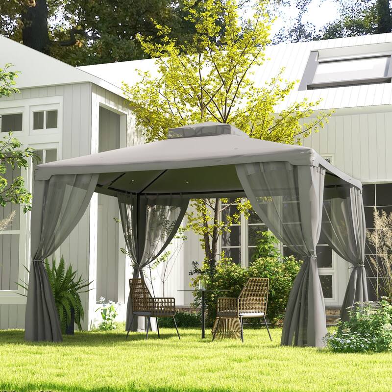 9.6' x 11.6' Outdoor Canopy Shelter with 2-Tier Roof and Netting