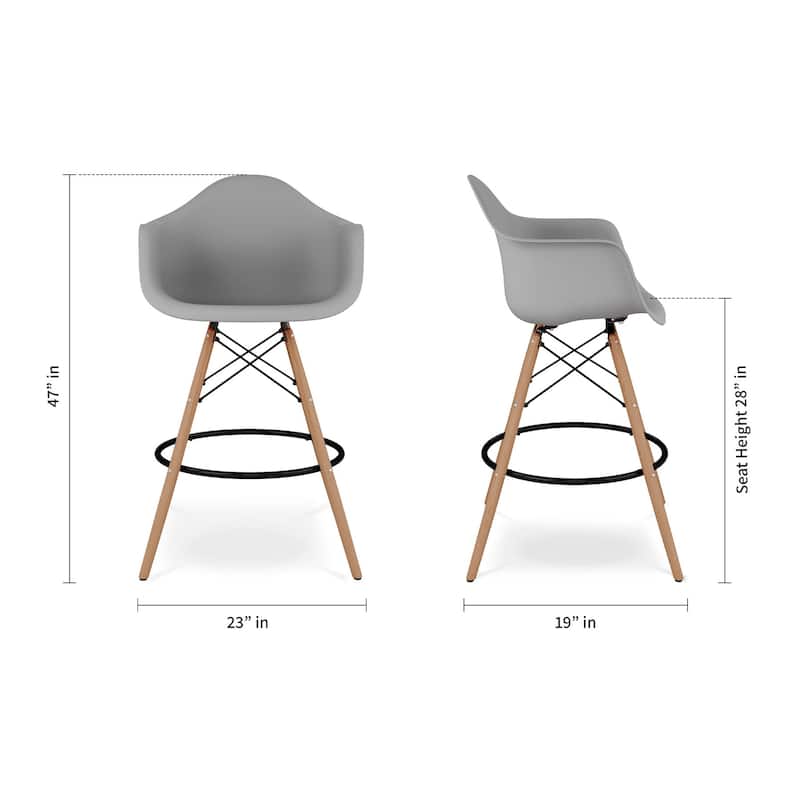 HomeRoots 28" Gray And Brown Heavy Duty Plastic And Solid Wood Low Back Counter Height Bar Chair