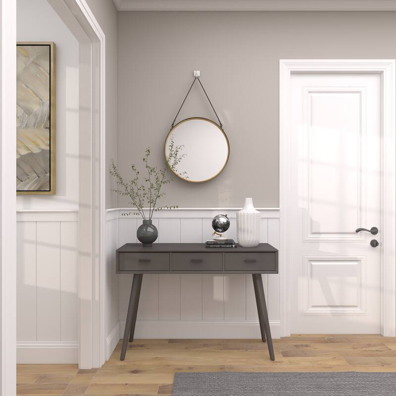 Gold Metal Room Wall Mirror with Leather Strap
