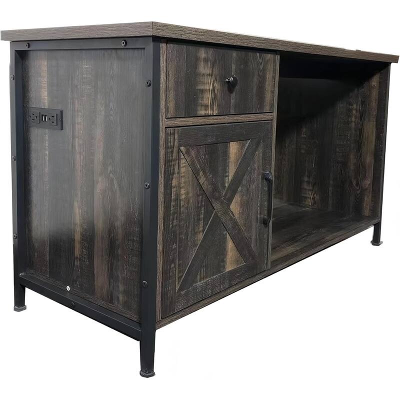 Tv Stand with Storage for Living Room Tv Consoles Table for 80/75/70 Inch TVs with Power Outlets LED Lights Drawers - Grey