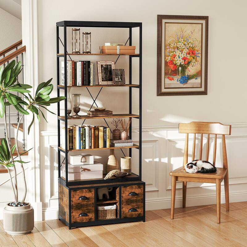 Gymax 2PCS 8-tier Bookshelf 79'' Freestanding Bookcase w/ 4 Fabric