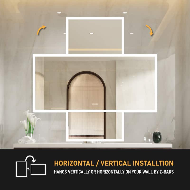 Wall Mounted Bathroom Frameless With Back/Front Light LED Mirror,Anti-fog