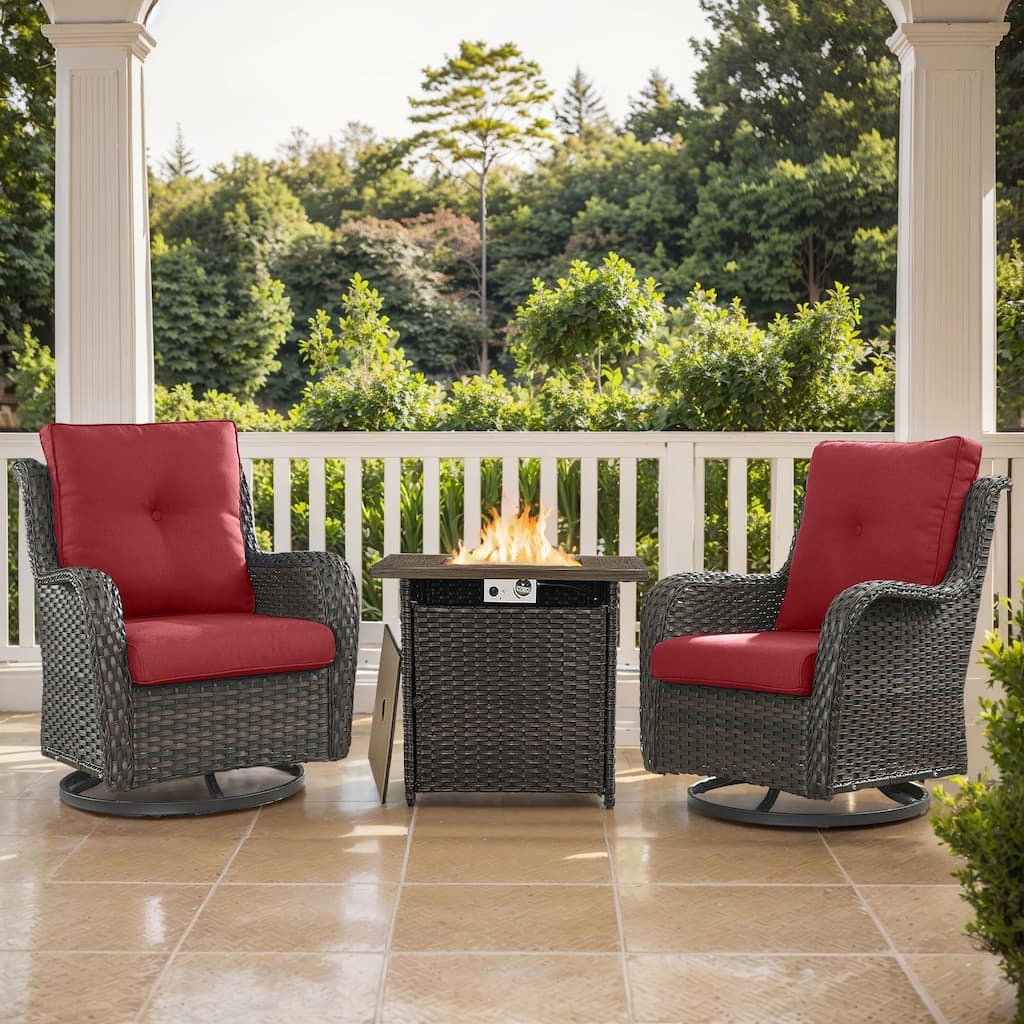 Pocassy Fire Pit Table with 2 Swivel Chairs Brown-Red - Brown