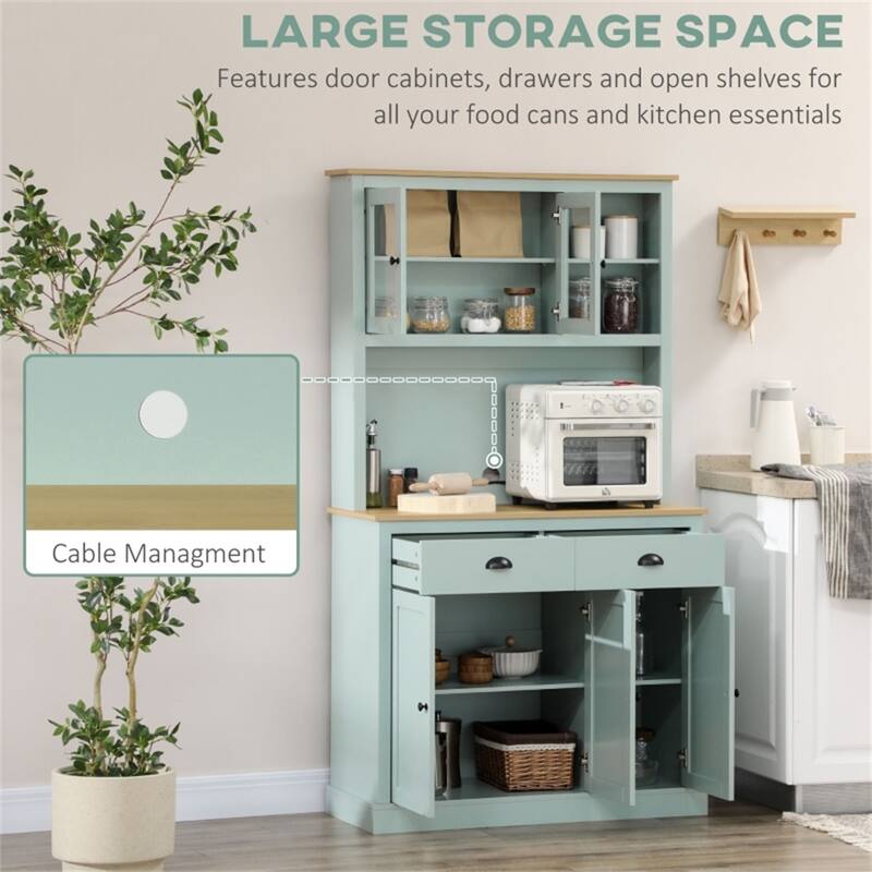 Light Blue Kitchen Pantry Cabinet with Storage Adjustable Shelves and Open Counter - 39.25" W x 15.75" D x 70.75" H