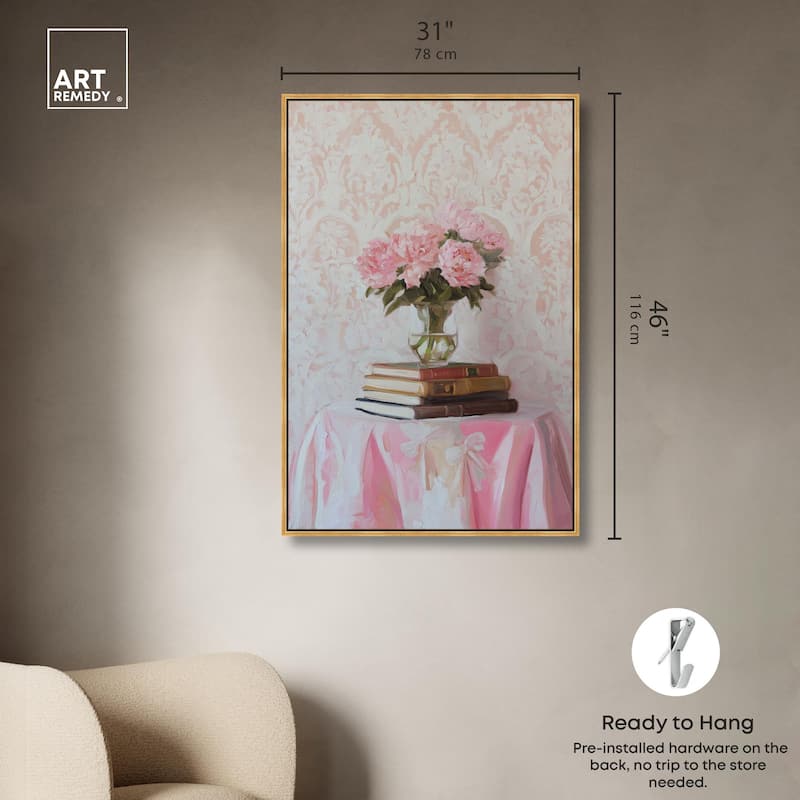 Pink Peonies on Books Canvas by Art Remedy