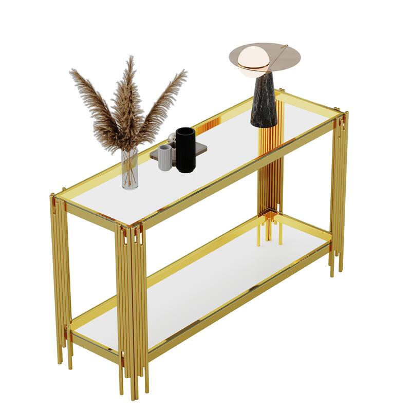 47.24" Metal Console Table with 2-Tier Stainless Frame