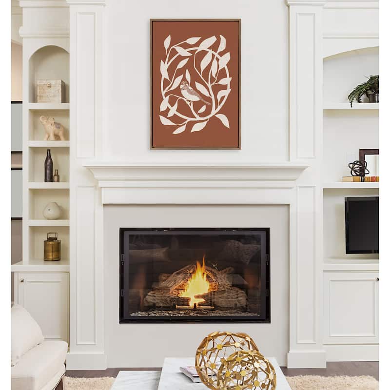 Kate and Laurel Sylvie HB Bird Branch Wreath Framed Canvas by Hannah Beisang