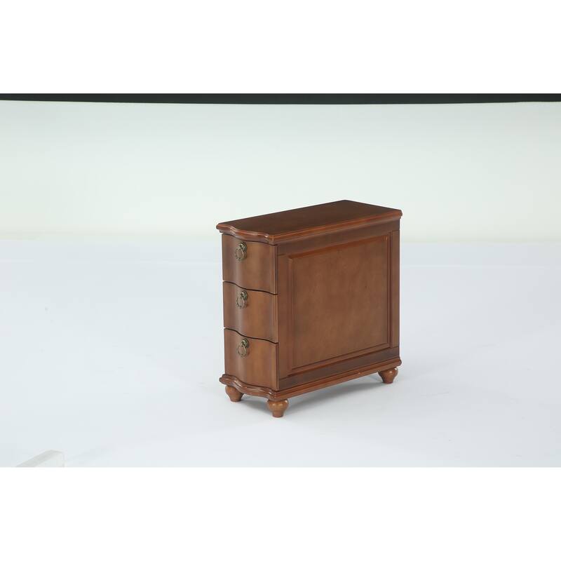 Wood Side Table with 3-Drawers, Fully Assembled Narrow Slim End Table, Nightstand for Bedside - Walnut Brown
