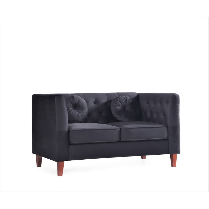 US PRIDE FURNITURE Velvet Classic Chesterfield Loveseat with Wood legs
