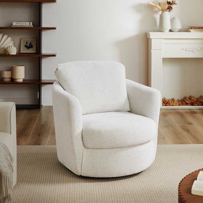 Art Leon Modern Comfortable Corduroy Fabric Swivel Barrel Accent Chair - Off White Chenille