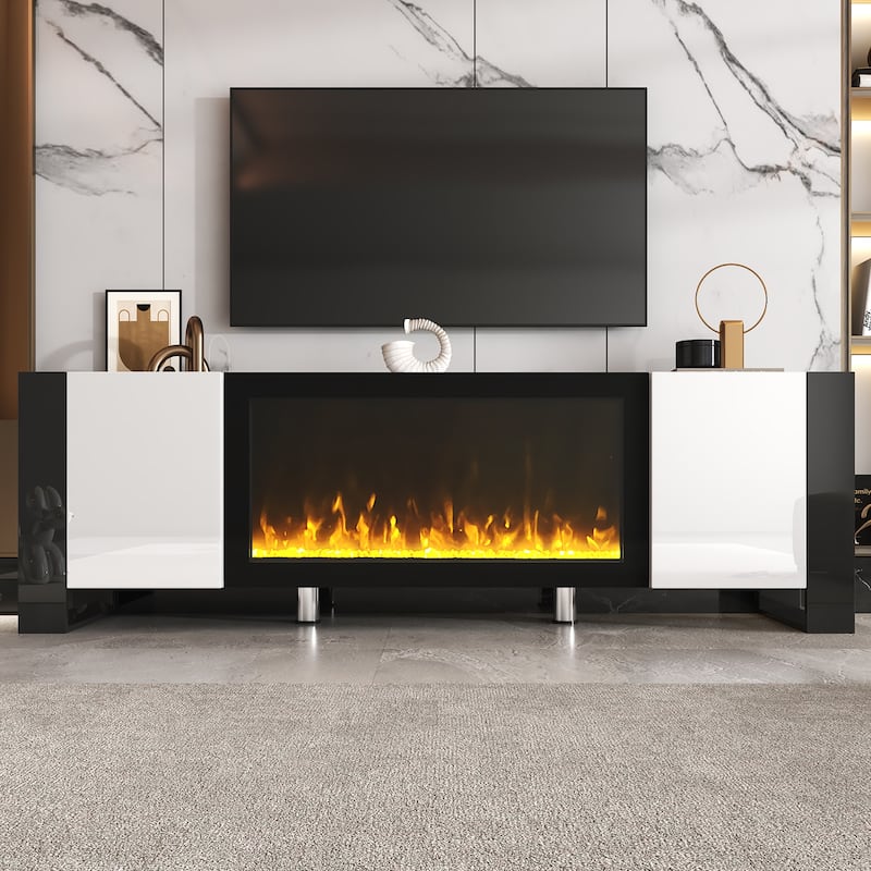 White 68.1" Fireplace TV Stand with Large Cabinets for TVs Up to 78"