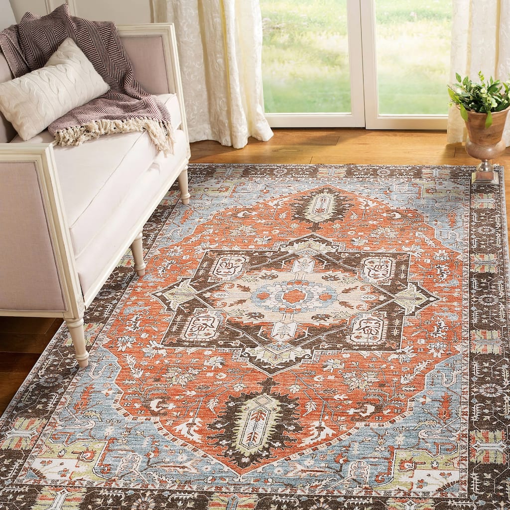 Artistic Medallion Printed Machine Washable Area Rug