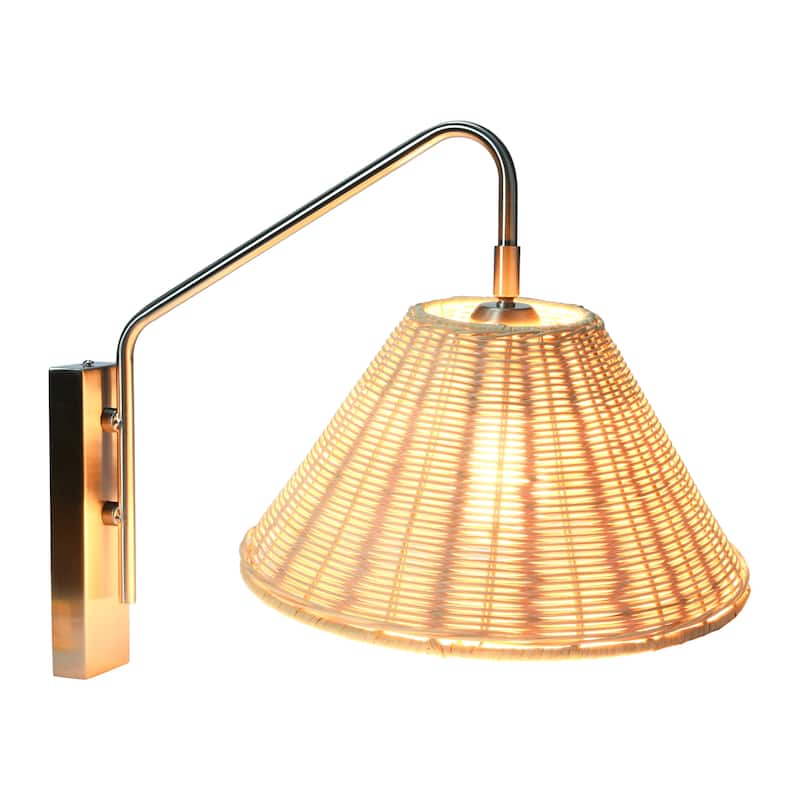 Rattan and Metal Wall Sconce - 17.5"L x 11.8"W x 14.4"H